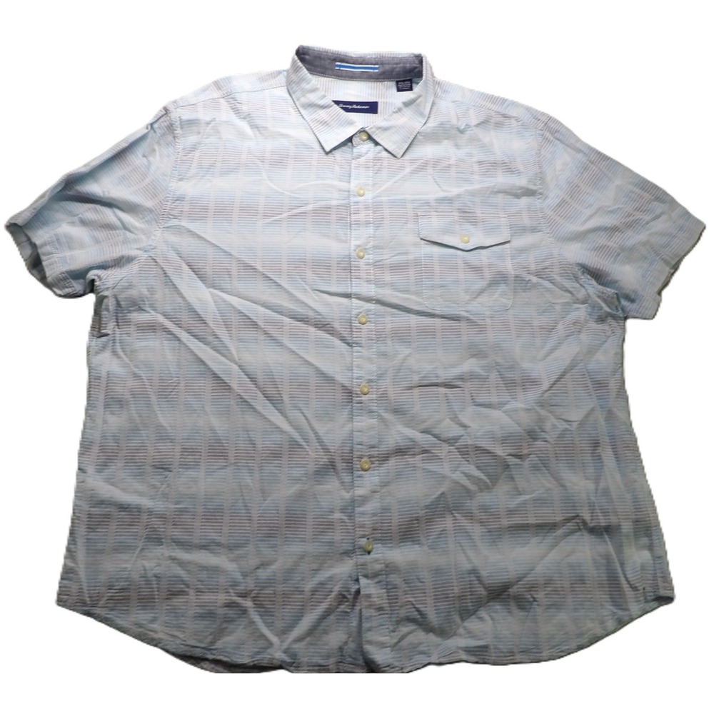 Tommy Bahama Men 3XL Short Sleeve Button Down Shirt Gray Striped Casual Vacation